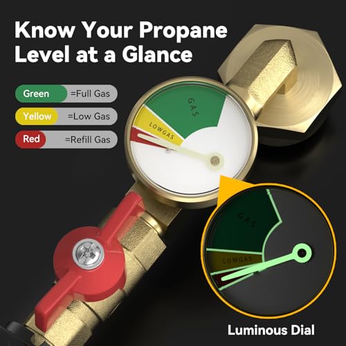 Rushare Upgraded Propane Refill Adapter for 1 lb. Tanks, with Valve and Gauge, Fill 1 lb Bottles from 20 lb Tank, 90-Degre...