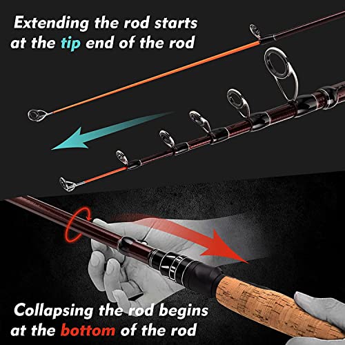 EOW XPEDITE Portable Telescopic Fishing Rods, Spinning & Casting, 24T Carbon Blanks & Solid Carbon Tip, Cork Handle, Trave...