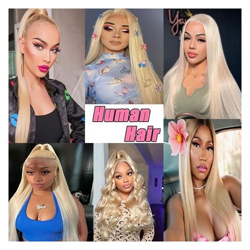 613 13x6 Lace Front Wig Human Hair 200 Density Blonde Wig Human Hair 613 HD Lace Frontal Wigs Human Hair Pre Plucked 613 HD Lace Frontal Wig Straight Glueless (24 Inch)