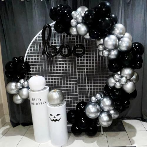 Black and Silver Balloons, 12 Inch Metallic Chrome Black Silver Confetti Latex Helium Balloons for Men Boys Birthday Baby ...
