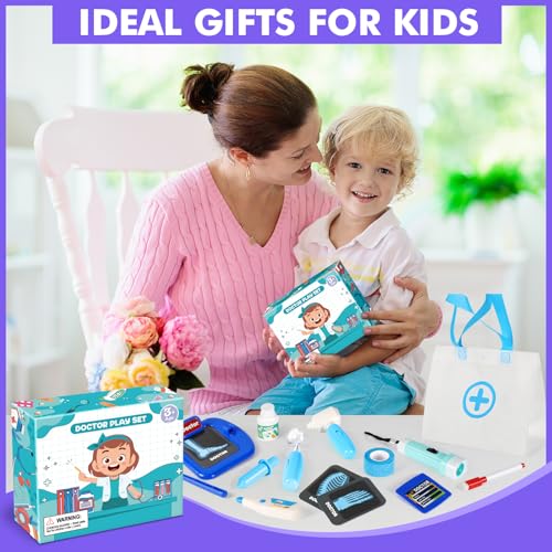 IVENRXIU Kids Doctors Play Set, 15 Pcs Doctor Kit for Toddlers 3-5, Doctor Set with Real Stethoscope, Pretend Play Toys fo...