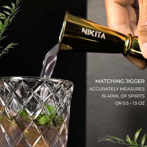 Glass Cocktail Shaker Set - 5 Piece - Gold Martini Shaker Set with Strainer, Jigger, Spoon & Muddler - 16 oz Drink Shakers...