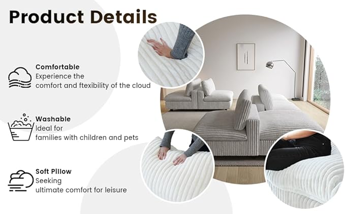 WJShome Cloud Couch Modular Sectional Sofa,118" Oversized 5 Seater Convertible Sofa,V Shaped Plush Couch for Living Room,Comfy Wide Seat Couches,Covers Washable&Replaceable-White