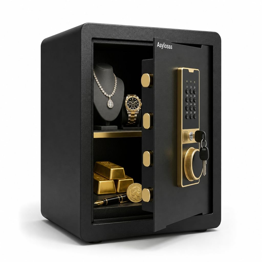 Asylosss 17.5" Tall Safe Box, 1.8 Cuft Fireproof Safe for Home, Anti-Theft Security Home Safe with Programmable Keypad Spare Keys, Digital Safety Box for Money Jewelry Documents
