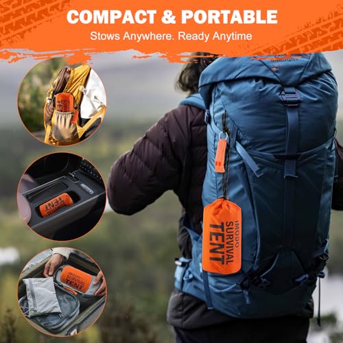 Emergency Survival Tent Life Shelter - 2 Person Mylar Emergency Shelter Tube Tent with Emergency Whistle & Paracord, All-W...