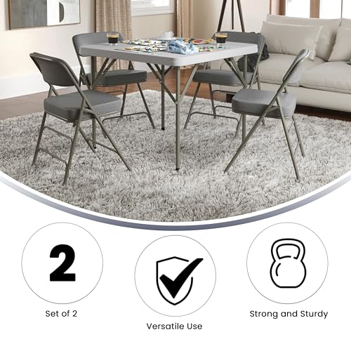 Flash Furniture Hercules Series Metal Folding Chairs with Cushioned Seats, Fabric Upholstered Event Chairs, Set of 2, Gray