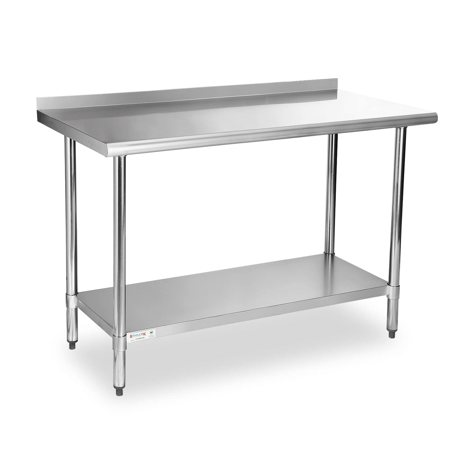 STABLEINK NSF Stainless Steel Prep and Work Table 24 x 60 Inches 5ft Heavy Duty Metal Table with Backsplash and Undershelf for Commercial Kitchen, Restaurant,Home, Laundry Room