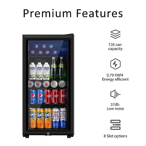 Saeoola Beverage Refrigerator, 3.2 Cu.ft Mini Fridge with Double Glass Door, Cooler for Soda, Beer or Wine for Home, Offic...