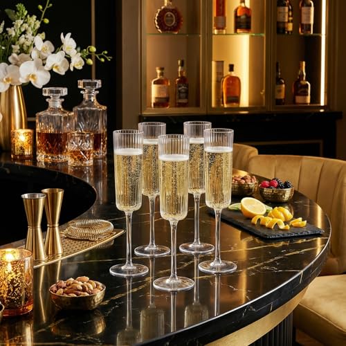 Joyido 36 Pack Clear Plastic Champagne Flutes - 6oz Ribbed Disposable Champagne Glasses - Clear Vintage Mimosa Glasses wit...