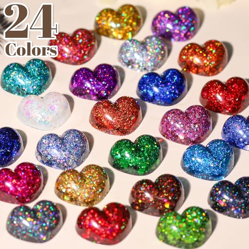 LEOBRO Glitter, 24 Jars Holographic Chunky Glitter for Crafts, Resin, Sequins for Crafts, Hair Face Body Makeup Nail, DIY ...