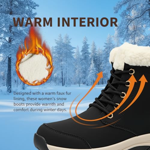 KVOW Women's Waterproof Insulated Winter Hiking Boots,Cute Snow Boots for Women Warm Comfortable Anti-Slip Ankle Boots for...
