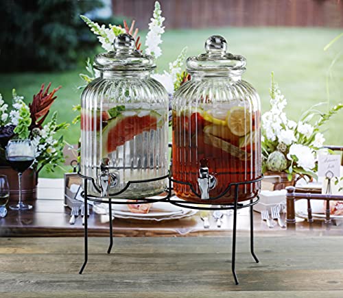 Style Setter Canyon Glass Beverage Dispenser with Stand Set of 2-1.3 Gallon Drink Dispenser with Stand & Spigot - Leak-Pro...