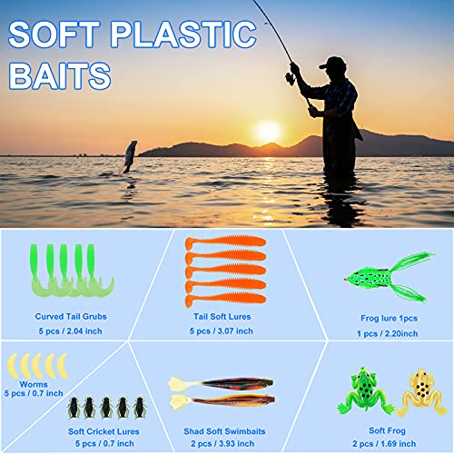Fishing Lures Tackle Box Bass Kit, Including Animated Lure,Crankbaits,Spinnerbaits,Soft Plastic Worms, Topwater Lures,Hook...