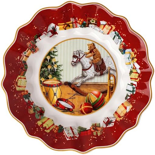 Villeroy & Boch Toy's Fantasy Christmas Footed Pastry Bowl, Premium Porcelain, Colorful Festive Design