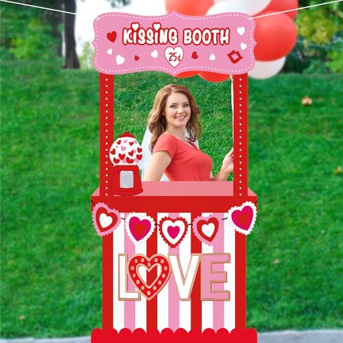 Chunful Valentine's Day Photo Booth Life Size Chalkboard Kissing Booth Standup Kit 58 Inches Fabric Large Valentines Day P...