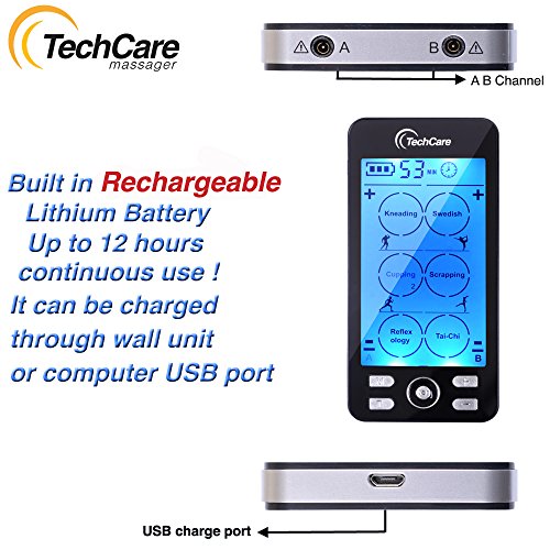 TechCare TENS EMS Muscle Stimulator – Dual Channel Rechargeable Unit with 24 Modes & 20 Intensity Levels for Pain Relief, ...