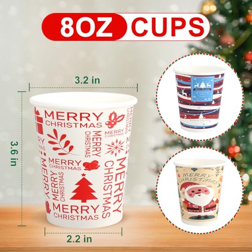 Richboom Christmas Cups, 100 Count 8 oz Disposable Christmas Coffee Cups Holiday Paper Coffee Cups Hot Chocolate Bar Suppl...