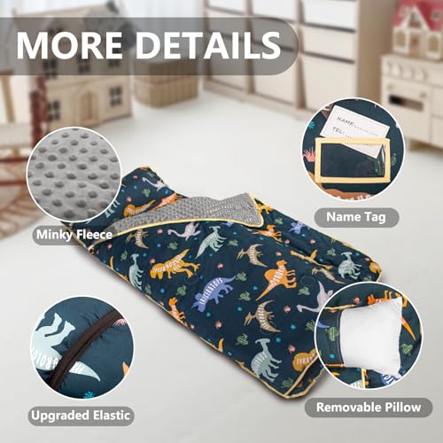 Primlect Thickened Toddler Nap Mat with Removable Pillow and Minky Blanket, Extra Large 55''x35'' Sleeping Bag, Washable, ...
