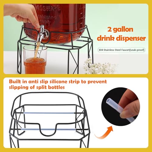 2 Gallon Drink Dispensers with Stand, Glass Beverage Dispenser with Stainless Steel Spigot and Bamboo Lid,Lemonade Dispens...