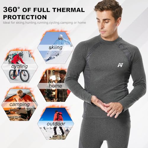 Men's Thermal Compression Shirt Fleece Lined Long Sleeve Athletic Base Layer Cold Weather Gear Workout Top Grey