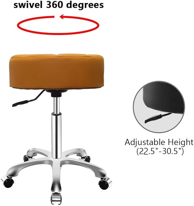 Rolling Adjustable Stool for Work Medical Tattoo Salon Office,Heavy Duty Esthetician Hydraulic Chair Stool with Wheels (Camel)