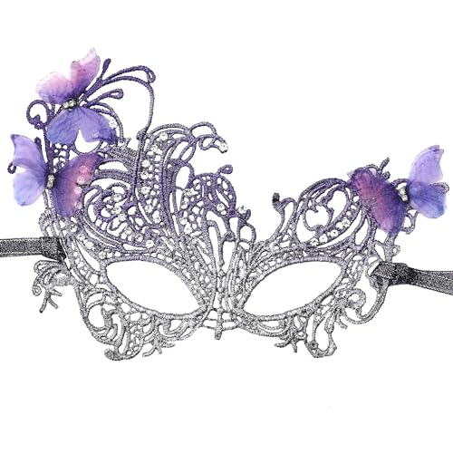 Zinniday Butterfly Lace Masquerade Mask - Halloween Renfaire Shiny Butterfly Masks for Women Halloween Masquerade