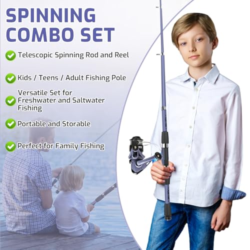 Kids Fishing Pole Set, Portable Telescopic Fishing Rod and Reel Combo for for Boys Girls Youth Toddle Fishing Pole 【Ambide...