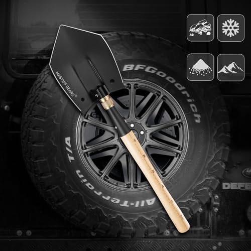 MASTIFF GEARS WWII M38 Military Style Folding Shovel - 1050 Steel, Nordic Beechwood Handle, Axe/Hammer, MOLLE Sheath for C...