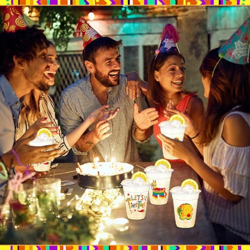 Yaomiao 50 Pcs Fiesta Cups Plastic Mexican Cups Bulk Disposable Margarita Glasses 12 oz Cinco De Mayo Fiesta Drinkware for...