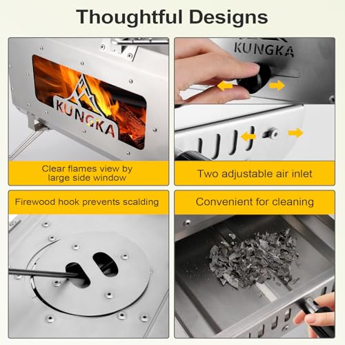 KUNGKA Tent Stove, 7.3ft height Portable Wood Burning Stove, Small Stainless Steel Hot Tent Stove with 6 Chimney Pipes for...