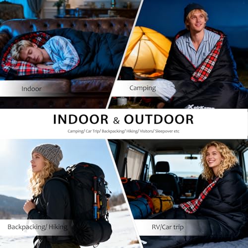 Cotton Flannel Sleeping Bag for Adults,4 Season Extra Big&Tall XXL Portable Sleeping Bag for Winter Cold Weather,Camping S...