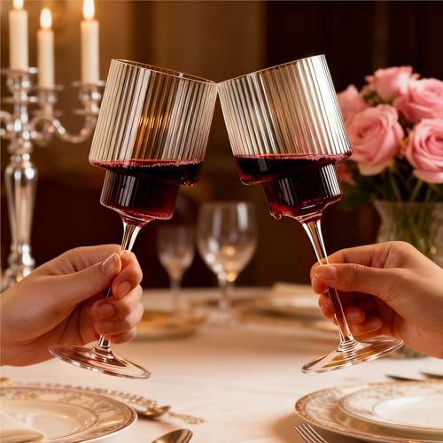 24PCS Ribbed Plastic Wine Glasses - 12oz Unbreakable Wine Glasses with Stem, Disposable Clear Plastic Champagne Cups with ...