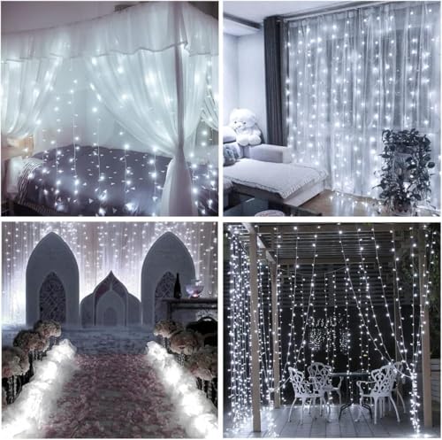 2025 New Fairy Curtain Lights for Bedroom 300LED, Christmas String Lights USB Plug in 8 Modes Wall Hanging Twinkle with Re...