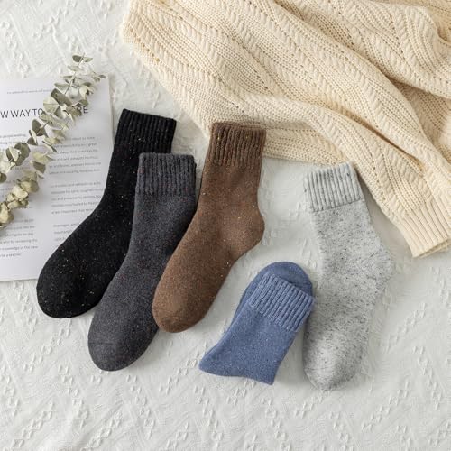 Nimalpal Wool Socks for Women - 5 Pairs Crew Warm Socks for Women Classic Women's Winter Soft Crew Sock Ladies Gifts