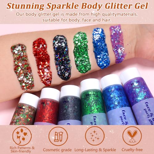 Boko 50ML Body Glitter Gel, Red Chunky Glitter Gel for Face Hair Body Love Heart Makeup, Mermaid Face Glitter Sequins for ...