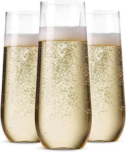 Munfix 48 Pack Stemless Plastic Champagne Flutes Disposable 9 Oz Clear Plastic Toasting Glasses Shatterproof Recyclable an...