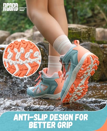 R CORD Kids Hiking Boots Waterproof Durable TPR Ankle Support Boots Breathable Trekking Shoes Non-Slip Outdoor Sneakers fo...