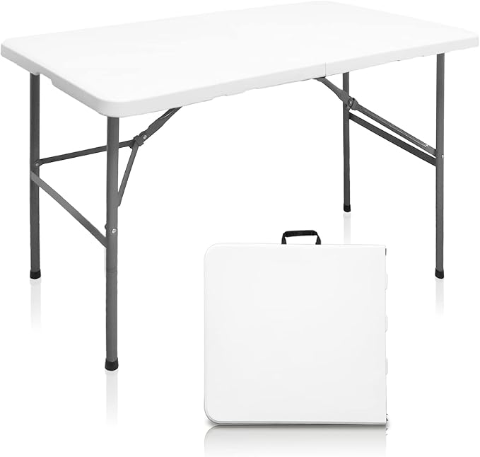 HYMnature Folding Table 4ft Heavy Duty Folding Tables Indoor Outdoor Plastic Dining Table Portable Folding Square Card Tab...