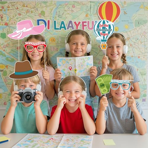 28pcs Travel Theme Photo Booth Props Let The Adventure Begin Decorations Bon Voyage Party Photo Props for Graduation Trave...