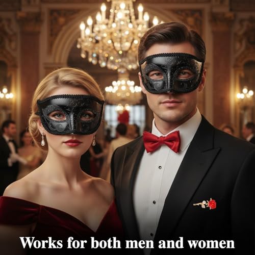 Hyperfun Experience Masquerade Mask for Men with Brooch for Halloween Mardi Gras Party