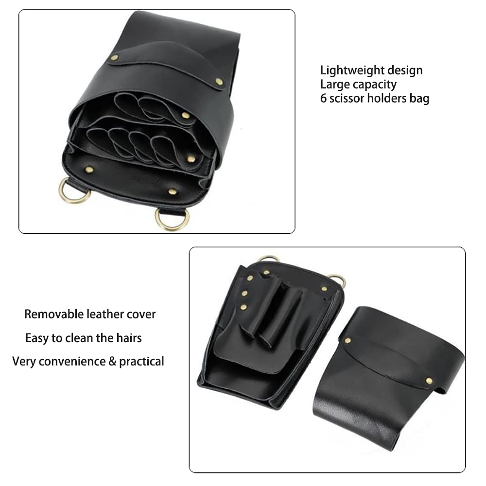 Hairdresser Scissors Bag, Leather Salon Barber Hairdressing Scissor Shears Holster Hair Stylist Tools Bag with Waist Shoulder Be