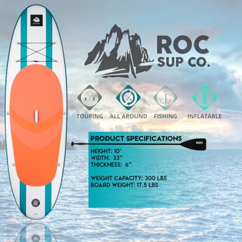 Roc Inflatable Stand Up Paddle Board 10' 6" with Premium SUP Paddle Board Accessories, Wide Stable Design, Non-Slip Comfor...