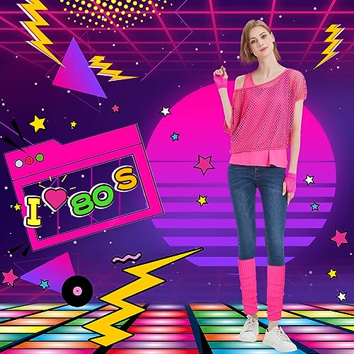 WILDPARTY Women Casual Sexy 80s Costumes Fishnet Neon Off Shoulder T-Shirt