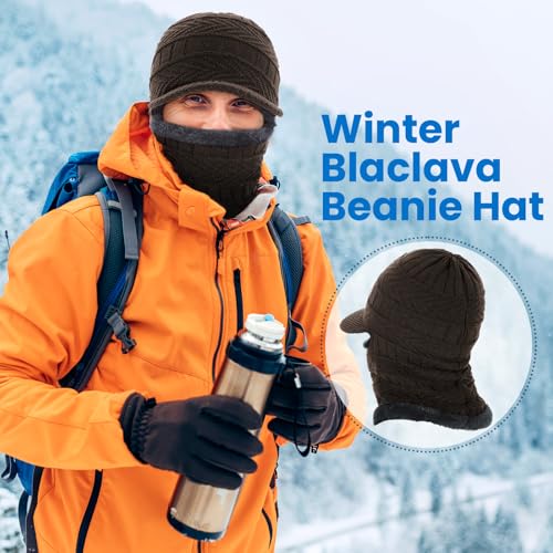 Winter Balaclava Beanie Hat, Knitted Ski Mask for Men Women, Thermal Lining Hats for Skiing Cycling Sports