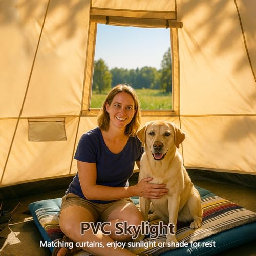 Bell Yurt Tent, Waterproof Luxury 4 Season Hot Tent with Stove Jack/Air Conditioner Vents/2 Skylight for Family Outdoor Ca...
