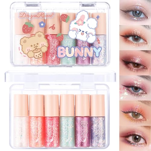 MooGlamor 6 Pcs Liquid Glitter Eyeshadow Set Colorful Eyeliner with Long-Lasting and Waterproof Shinning Eye Shadow Gift f...