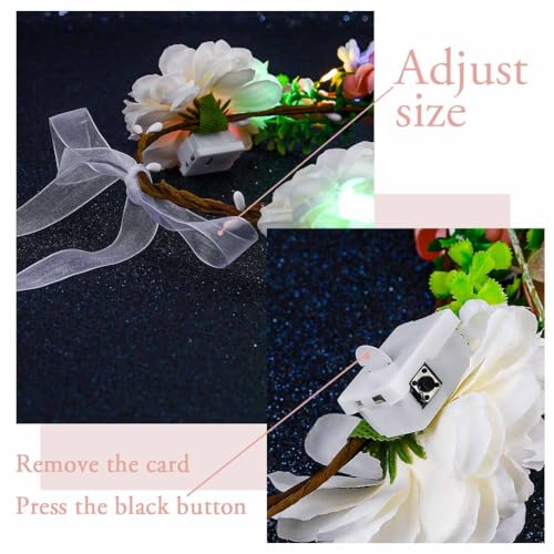 Foyte Flower Headbands Light up Floral Hair Wreath LED Flower Headband Crown Boho Glowing Headpiece for Women