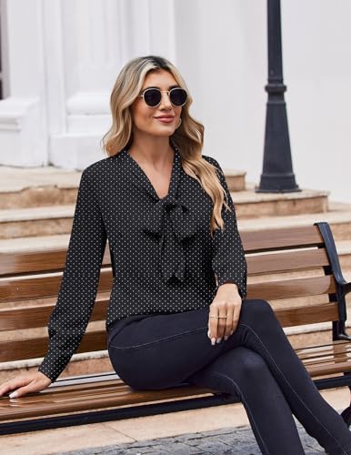 Zeagoo Womens Blouses Chiffon Long Sleeve Shirts Bow Tie Neck Work Tops Business Casual Outfits