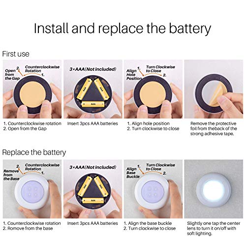 STAR-SPANGLED Push Tap Light, 2.8” Mini Night Touch LED Puck Lamp, Portable Under Cabinet Lighting AAA Battery Operated Po...
