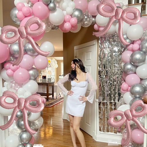 4 Pcs Pink Bow Balloons Bow Party Decorations for Girl Women Pink Bow Birthday Decorations Giant Foil Balloon for Baby Sho...